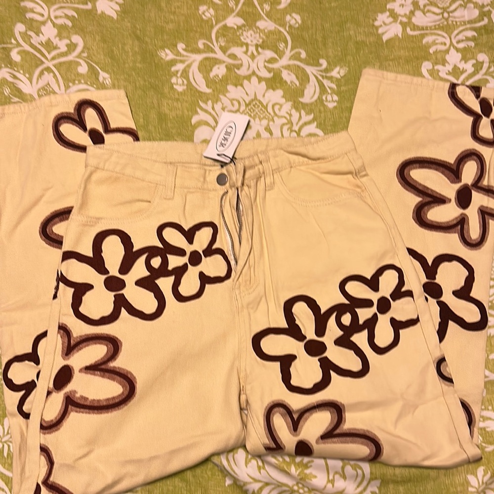 CIDER jeans 100% cotton high rise. Straight leg. Beige&brown. New.